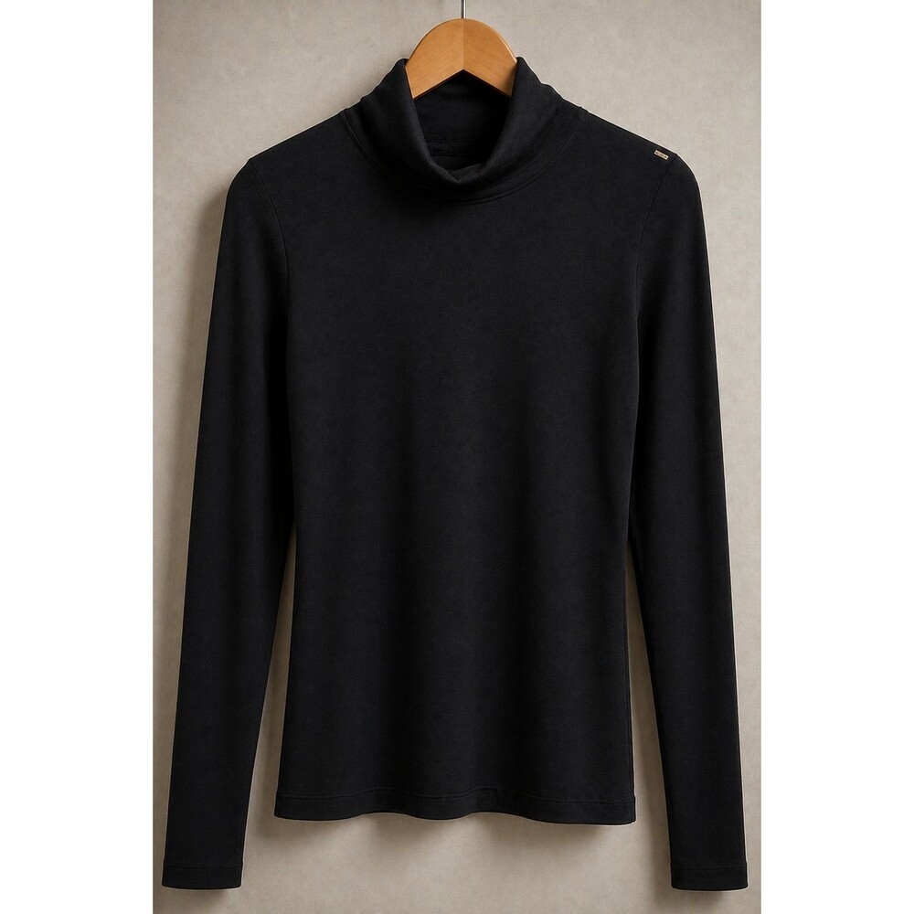 Gentle Fawn Turtleneck Top Womens M Black Ribbed Long Sleeve Stretch Basic